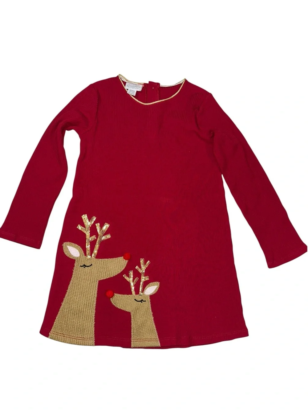 Mud Pie Girls Medium 12-18M Red Christmas Reindeer Appliqué Dress Holiday